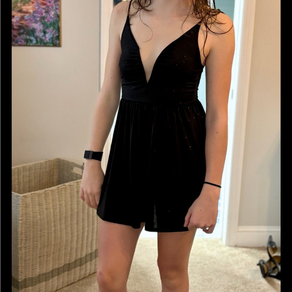 Black Sparkly V-Neck Homecoming Dress Lucy in the Sky